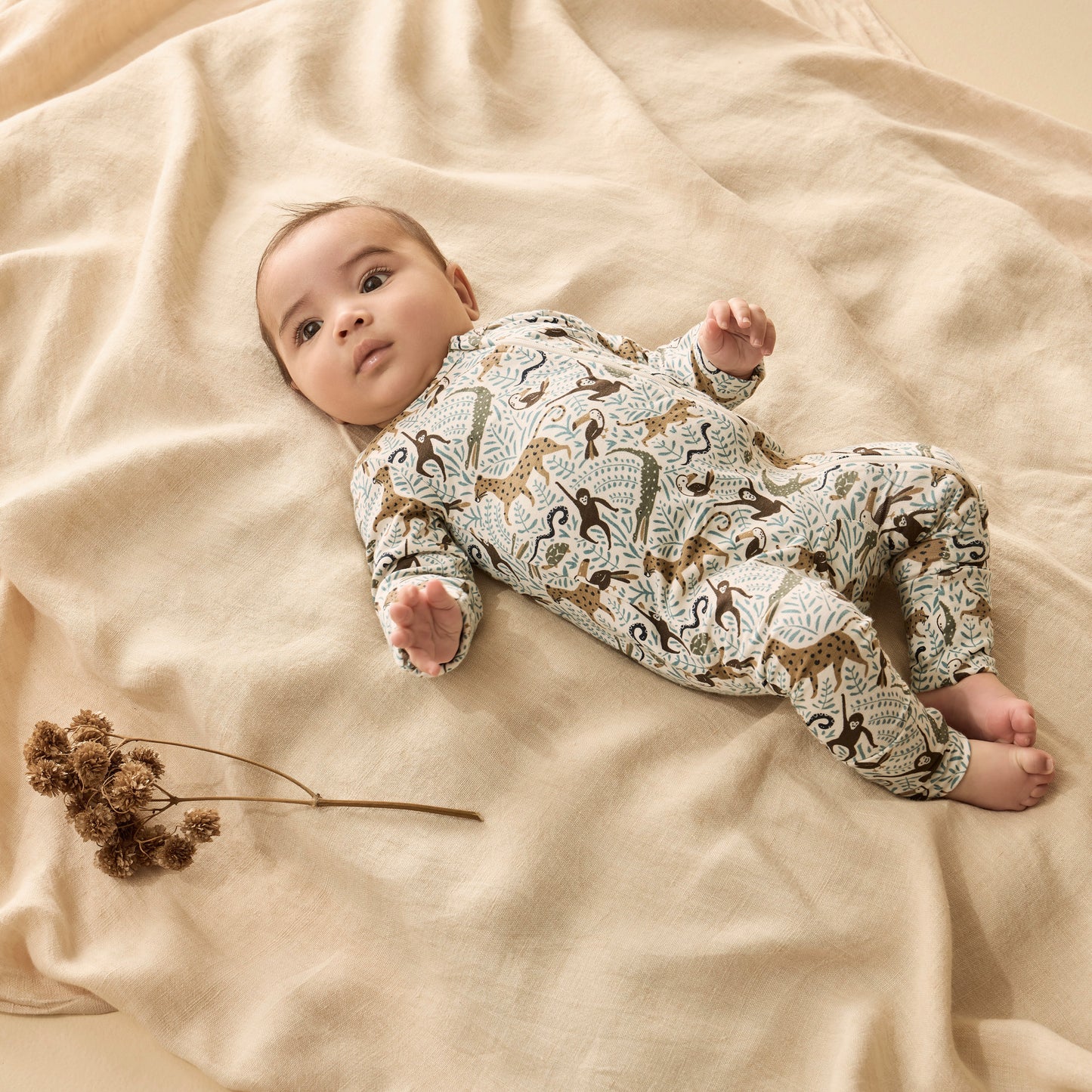 WILSON AND FRENCHY ORGANIC COTTON ZIPSUIT WITH FEET | MINI JUNGLE
