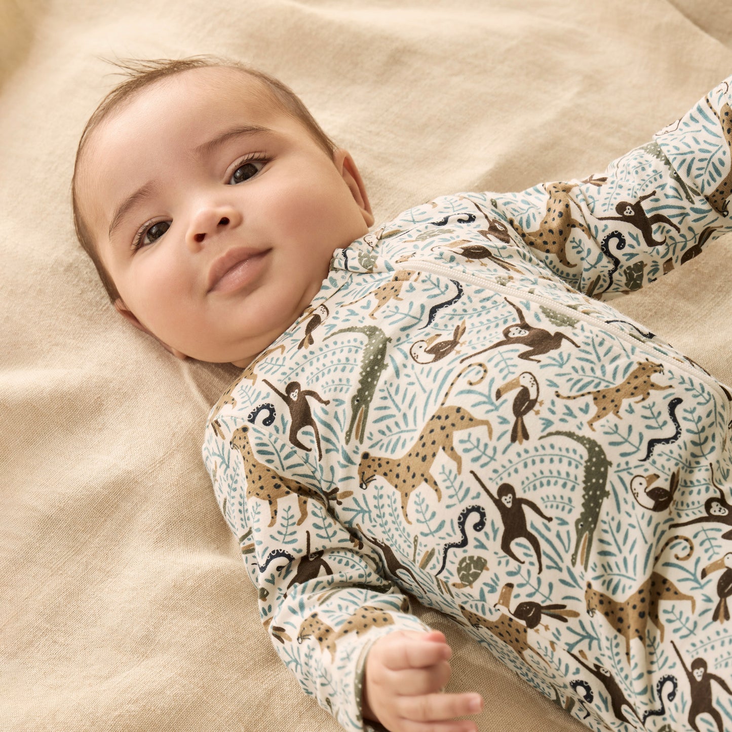 WILSON AND FRENCHY ORGANIC COTTON ZIPSUIT WITH FEET | MINI JUNGLE