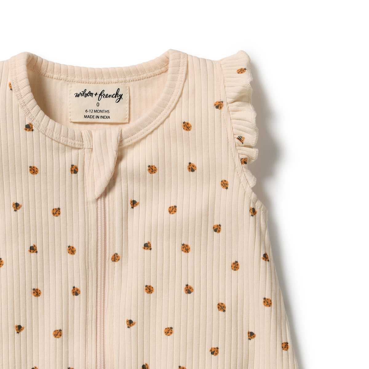 WILSON AND FRENCHY | ORGANIC RUFFLE ZIPSUIT | LITTLE LADY BUGS