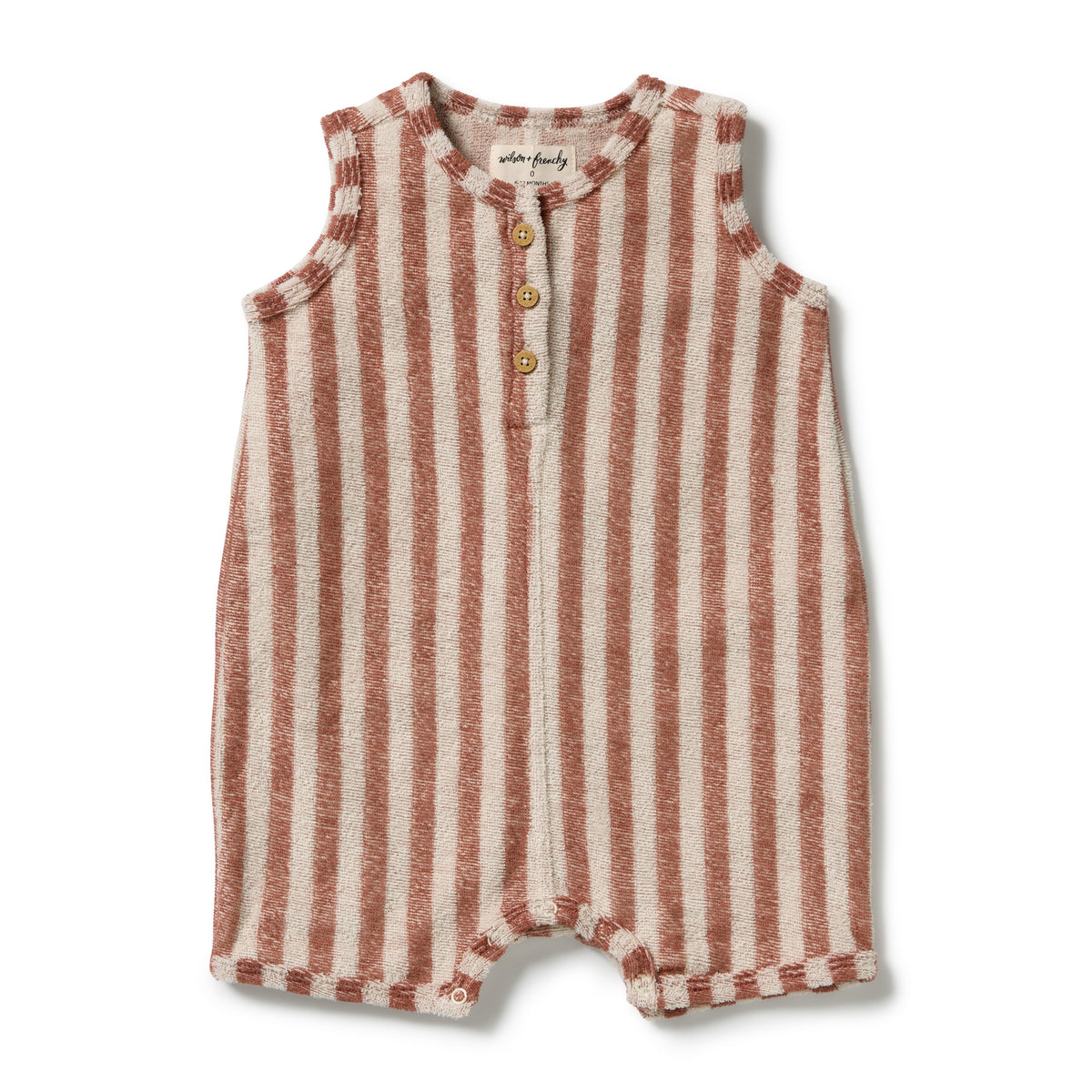 WILSON AND FRNECHY | ORGANIC TERRY GROWSUIT | CHERRY COLA STRIPE