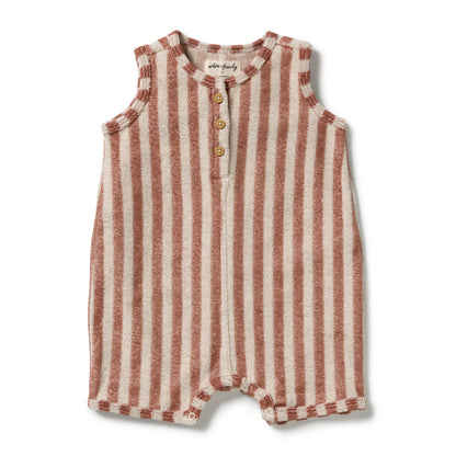 WILSON AND FRNECHY | ORGANIC TERRY GROWSUIT | CHERRY COLA STRIPE