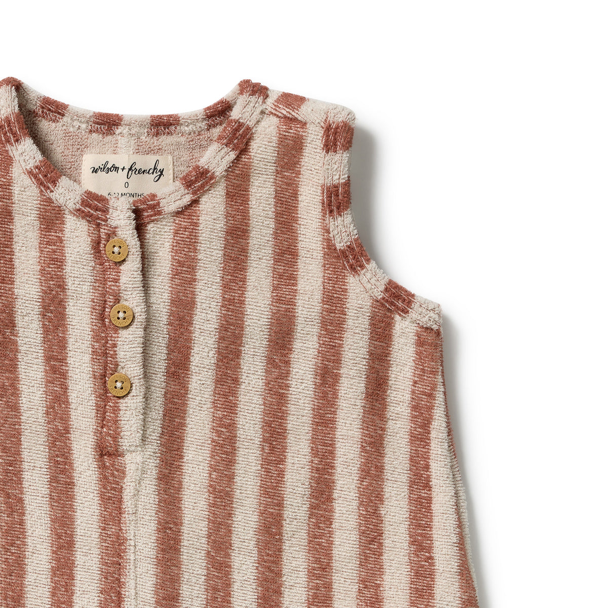 WILSON AND FRNECHY | ORGANIC TERRY GROWSUIT | CHERRY COLA STRIPE