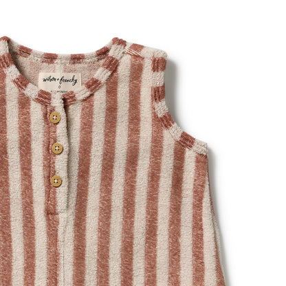 WILSON AND FRNECHY | ORGANIC TERRY GROWSUIT | CHERRY COLA STRIPE