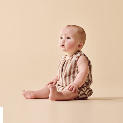 WILSON AND FRNECHY | ORGANIC TERRY GROWSUIT | CHERRY COLA STRIPE
