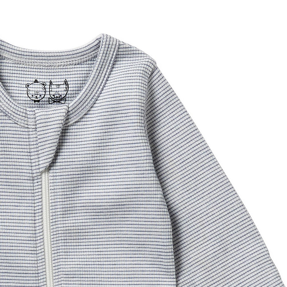 Wilson and Frenchy Organic Stripe Rib Growsuit - Rain Drop