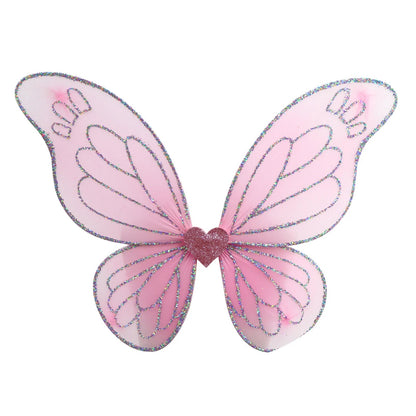 Pink butterfly wings with glitter on a white background
