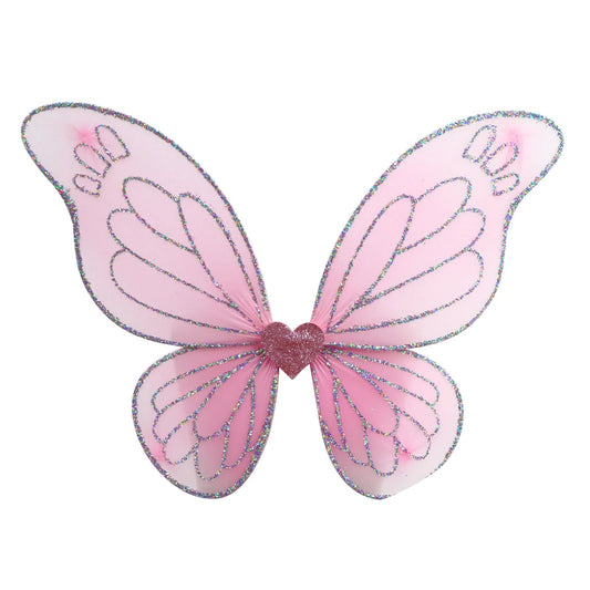 Pink butterfly wings with glitter on a white background