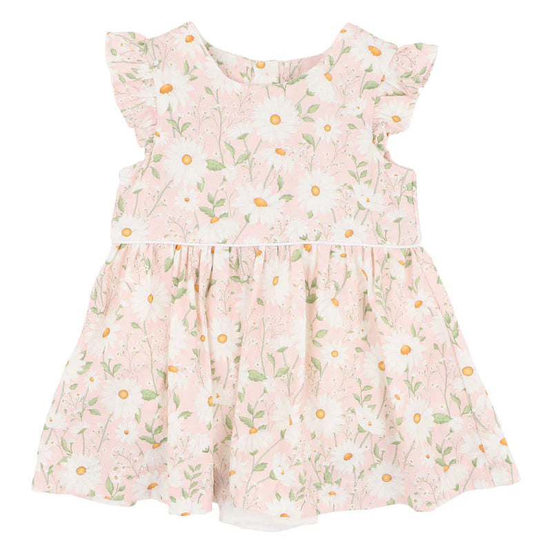 Floral dress with ruffled sleeves on a white background