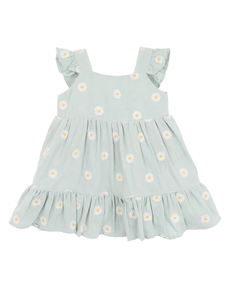 Light blue dress with daisy pattern on a white background