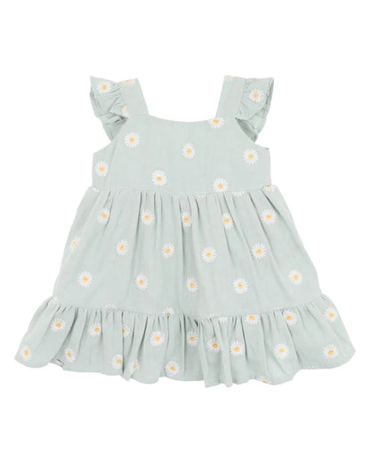 Light blue dress with daisy pattern on a white background