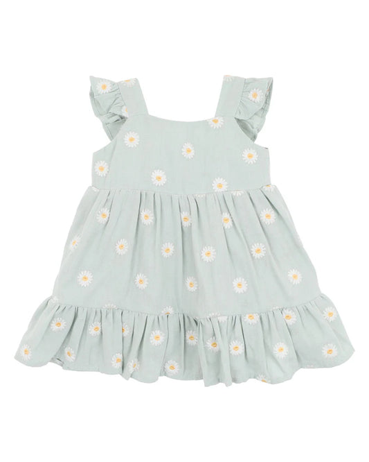 Light blue dress with daisy pattern on a white background