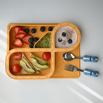 ZOOLI SILICONE DINNERWARE SET - BUTTERSCOTCH RACETRACK