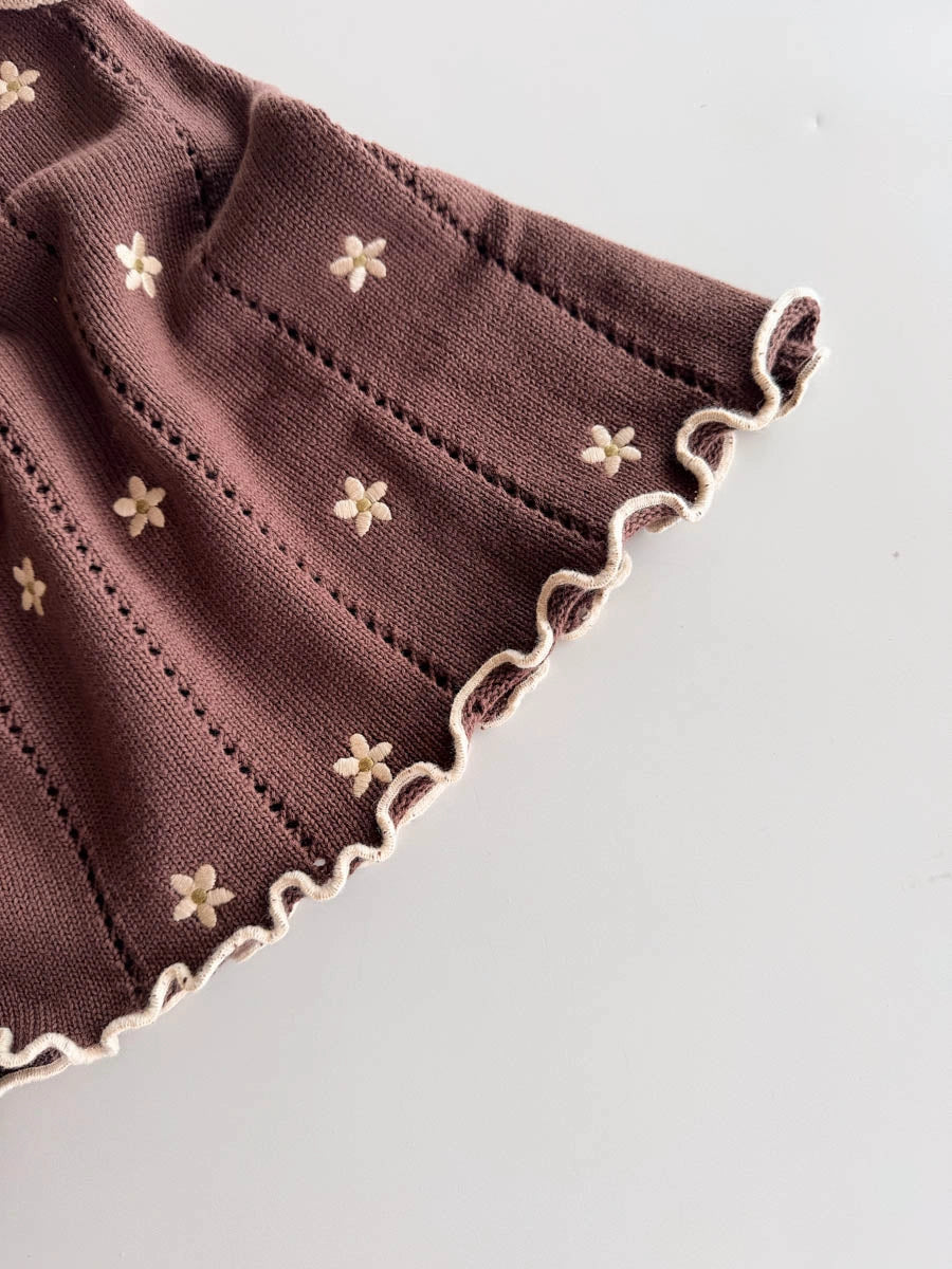 FRECKLES THE LABEL POINTELLE KNIT DRESS | BROWN DAISY