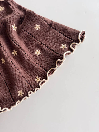 FRECKLES THE LABEL POINTELLE KNIT DRESS | BROWN DAISY