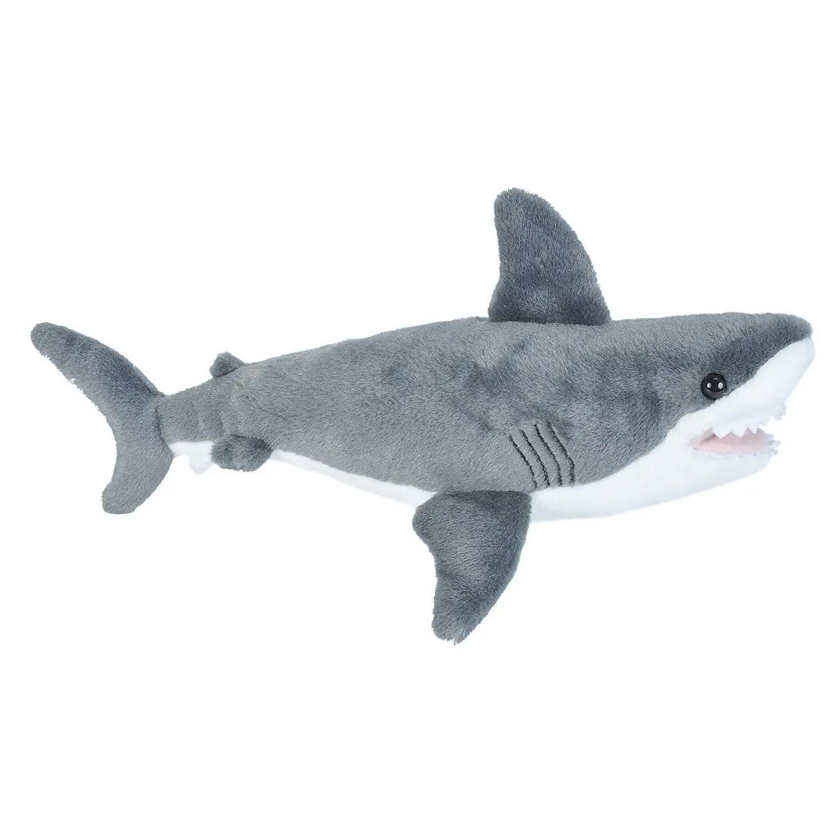 Plush shark toy on a white background