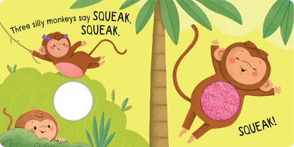 Kids Squeaky Plush Board Book - Five Silly Monkeys