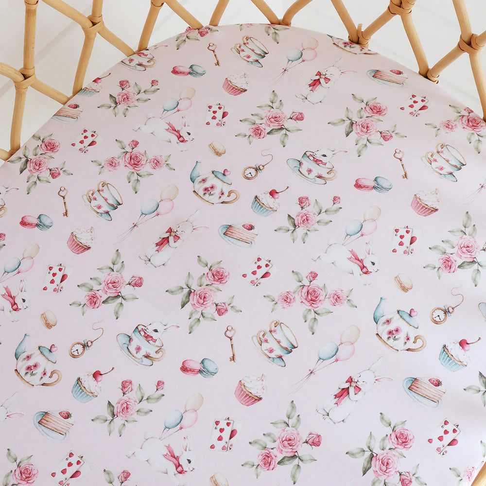 Snuggle Hunny Fitted Bassinet & Change Pad Cover | Alice's Tea Party - Angus & Dudley Collections