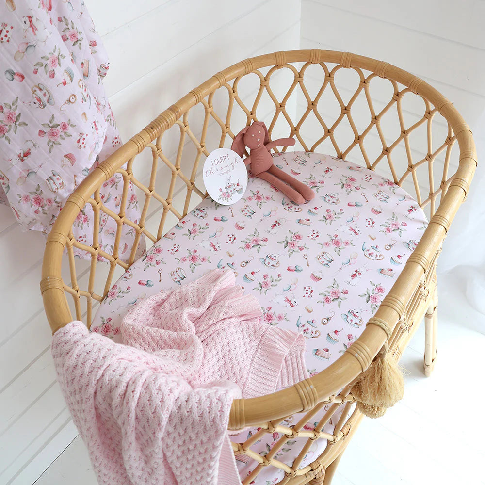 Snuggle Hunny Fitted Bassinet & Change Pad Cover | Alice's Tea Party - Angus & Dudley Collections