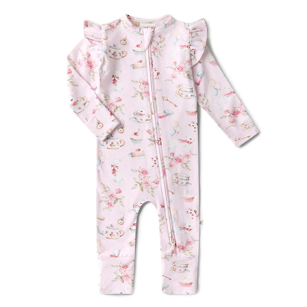 Baby onesie with floral pattern on a white background
