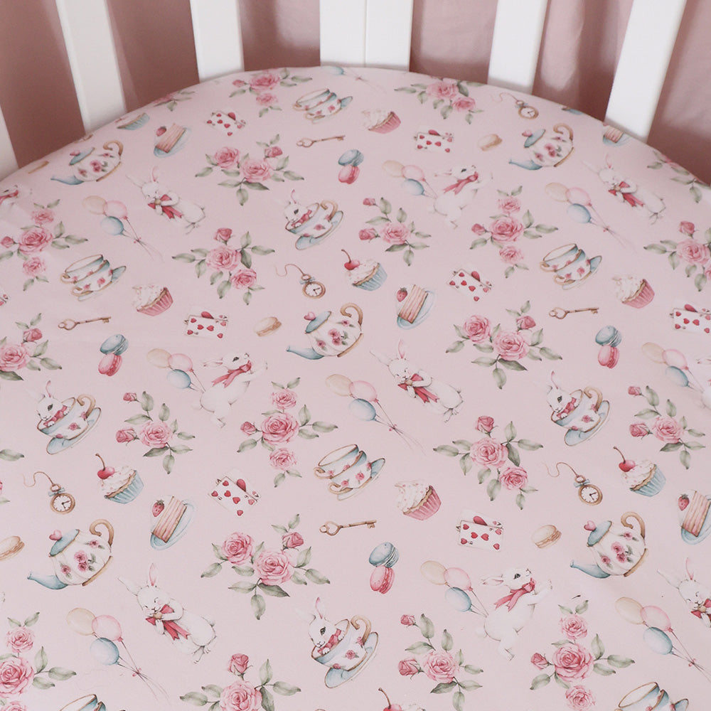 Snuggle Hunny Fitted Cot Sheet - Alice's Tea Party