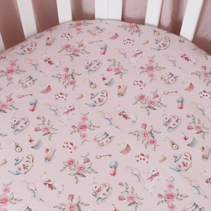 Snuggle Hunny Fitted Cot Sheet - Alice's Tea Party