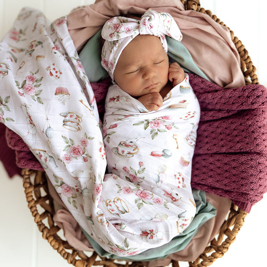 Snuggle Hunny Organic Cotton Muslin Wrap - Alice's Tea Party