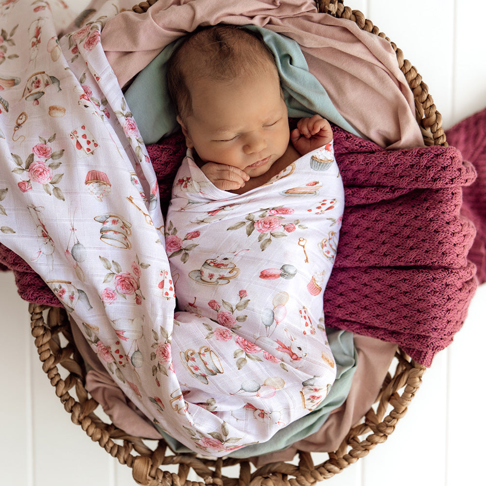 Snuggle Hunny Organic Cotton Muslin Wrap - Alice's Tea Party