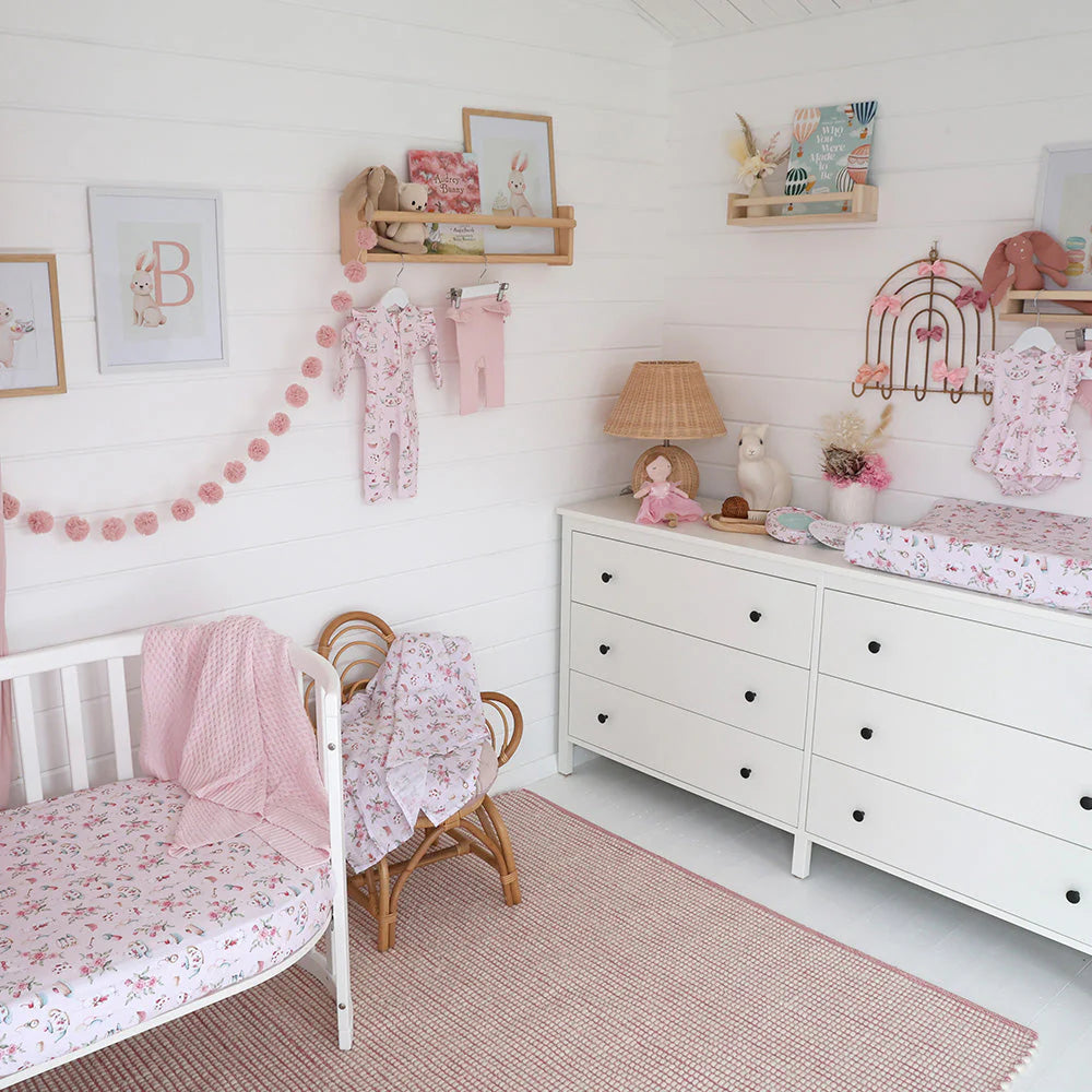 Snuggle Hunny Fitted Bassinet & Change Pad Cover | Alice's Tea Party - Angus & Dudley Collections