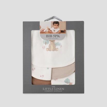 Baby bib and pants set in packaging with 'The Little Linen Company Australia' branding.