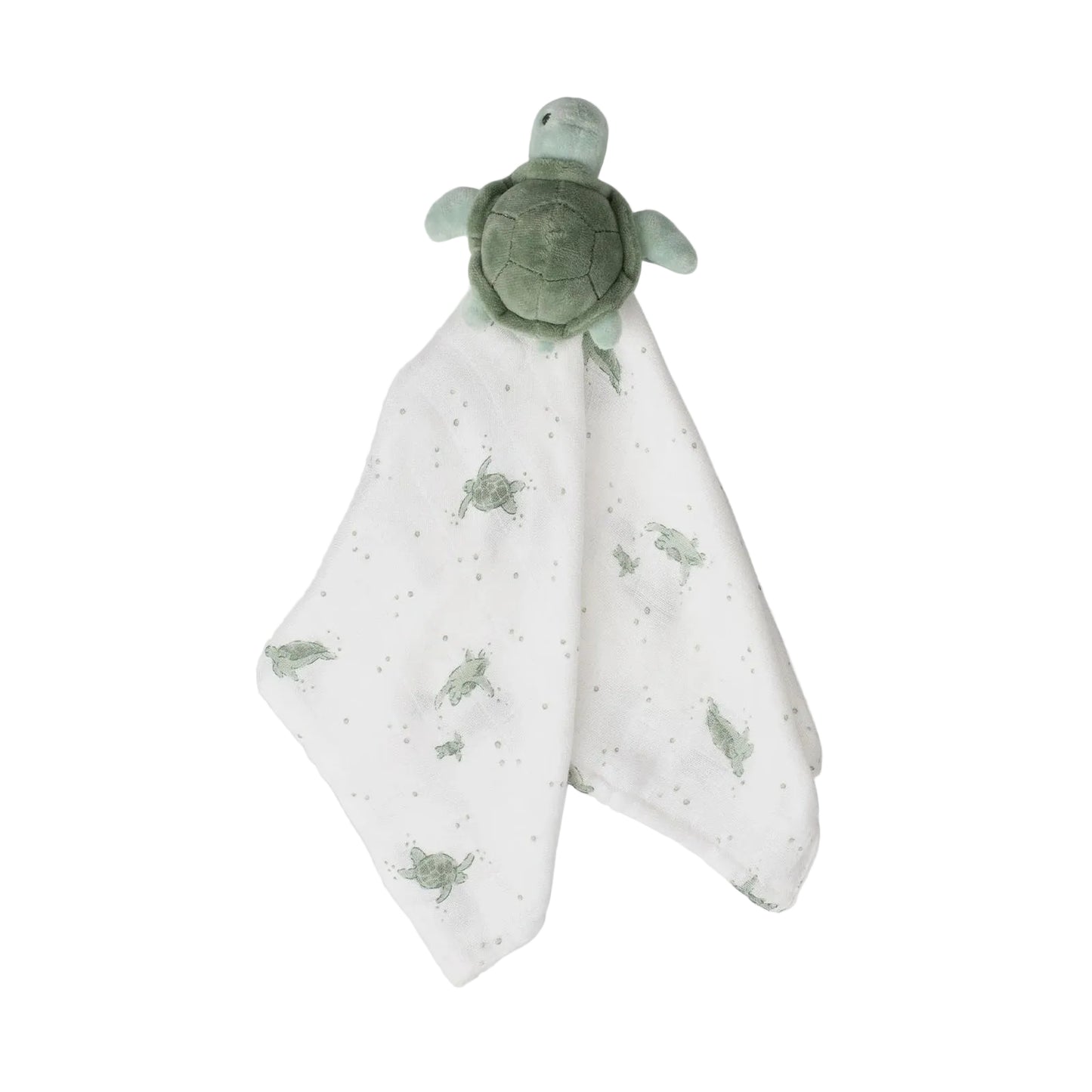 Turtle-shaped toy with a matching blanket on a light gray background