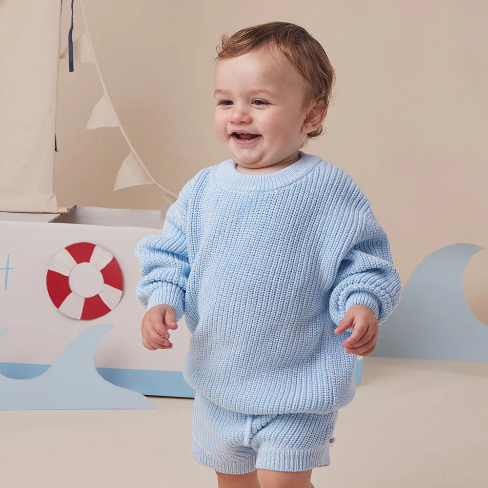 SNUGGLE HUNNY OVERSIZED COTTON KNIT JUMPER | BABY BLUE