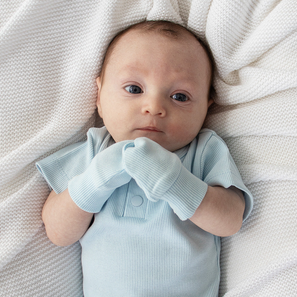 SNUGGLE HUNNY | ORGANIC COTTON RIB MITTENS | BABY BLUE