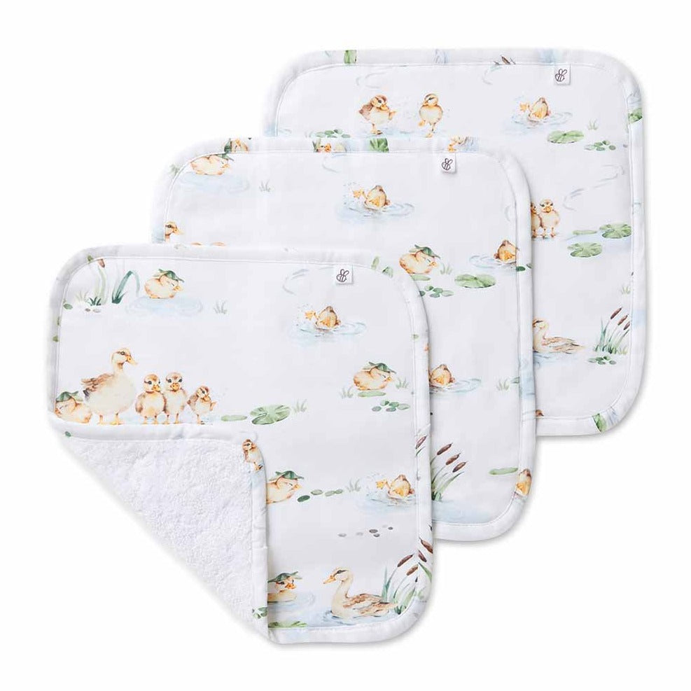 Snuggle Hunny Organic Cotton Wash Cloths 3 Pack - Duck Pond