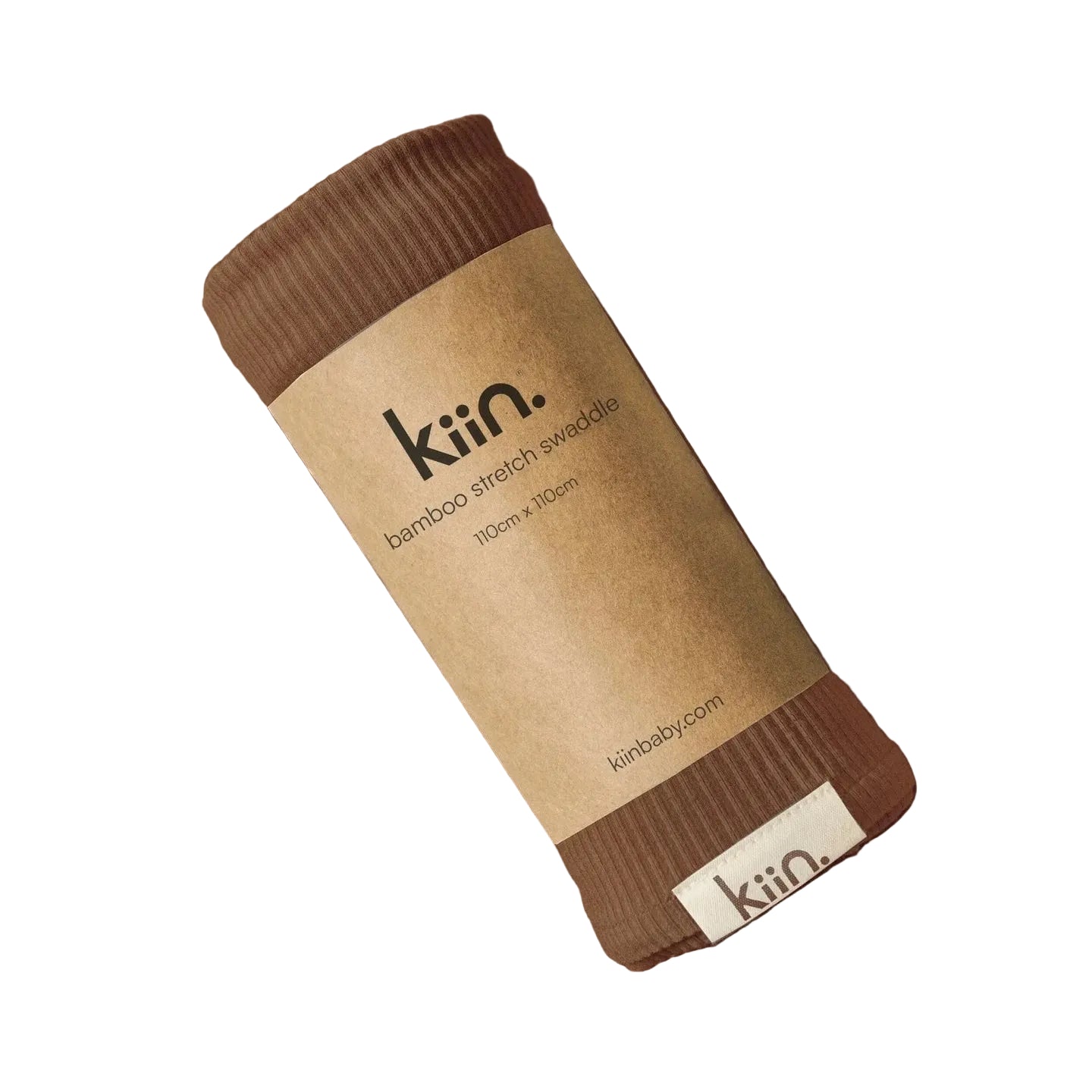 Brown baby sweater with 'kiin' label on a brown background