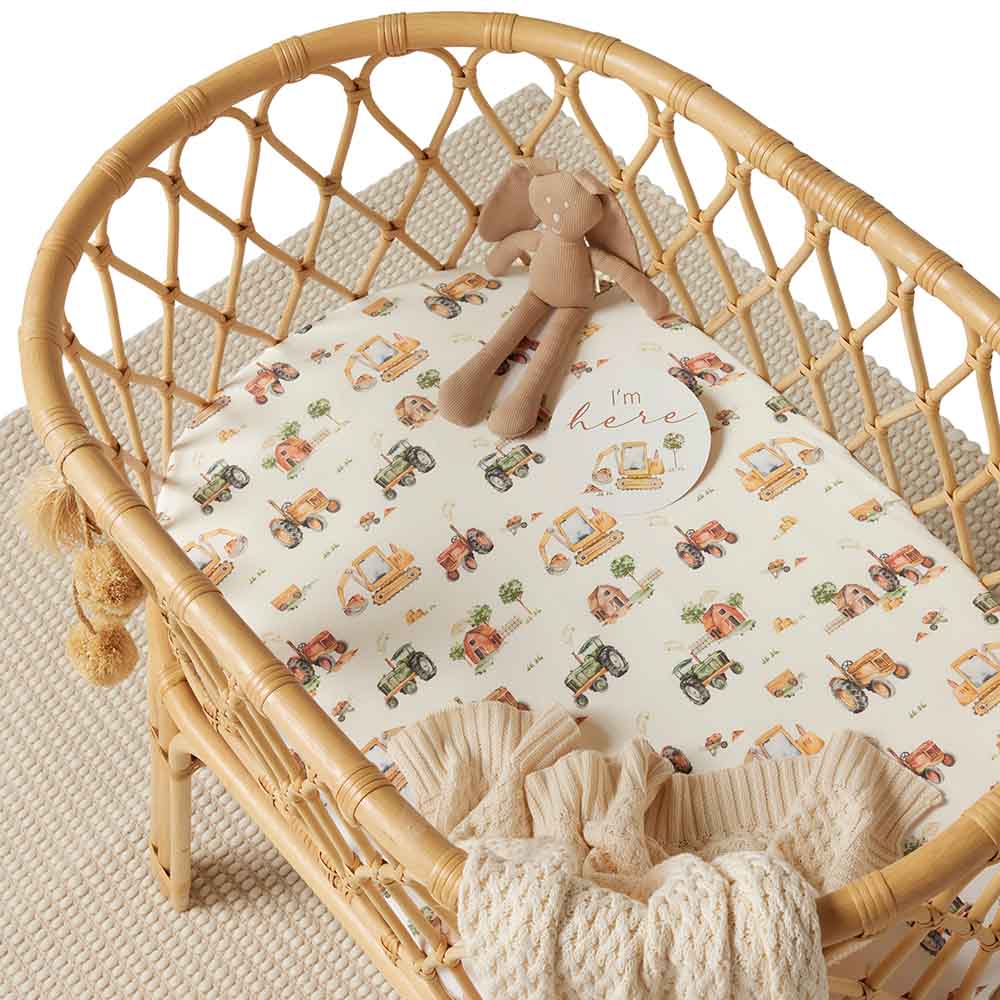 Snuggle Hunny Fitted Bassinet & Change Pad Cover | Diggers and Tractors - Angus & Dudley Collections