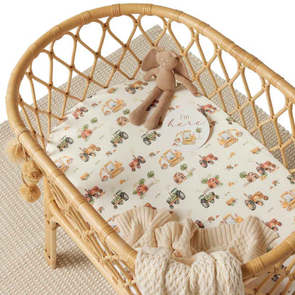 Snuggle Hunny Fitted Bassinet & Change Pad Cover | Diggers and Tractors - Angus & Dudley Collections
