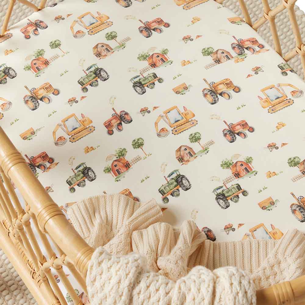 Snuggle Hunny Fitted Bassinet & Change Pad Cover | Diggers and Tractors - Angus & Dudley Collections