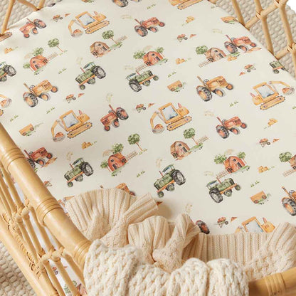 Snuggle Hunny Fitted Bassinet & Change Pad Cover | Diggers and Tractors - Angus & Dudley Collections