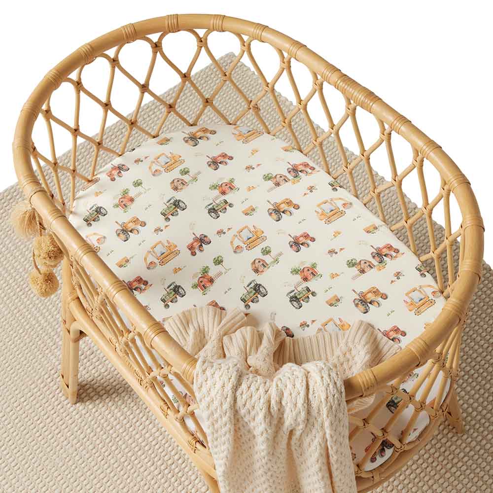 Snuggle Hunny Fitted Bassinet & Change Pad Cover | Diggers and Tractors - Angus & Dudley Collections