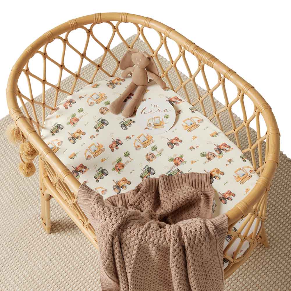 Snuggle Hunny Fitted Bassinet & Change Pad Cover | Diggers and Tractors - Angus & Dudley Collections