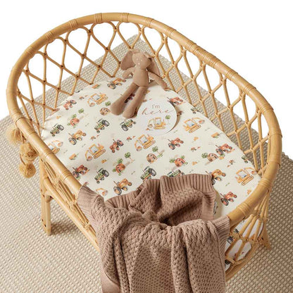 Snuggle Hunny Fitted Bassinet & Change Pad Cover | Diggers and Tractors - Angus & Dudley Collections