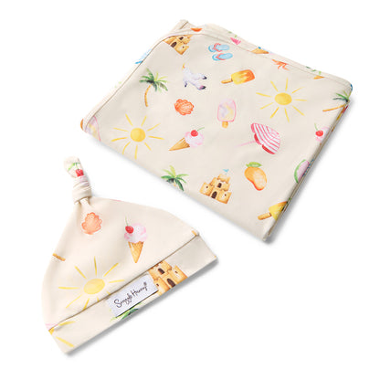Snuggle Hunny Jersey Wrap and Beanie Set - Beach Fun