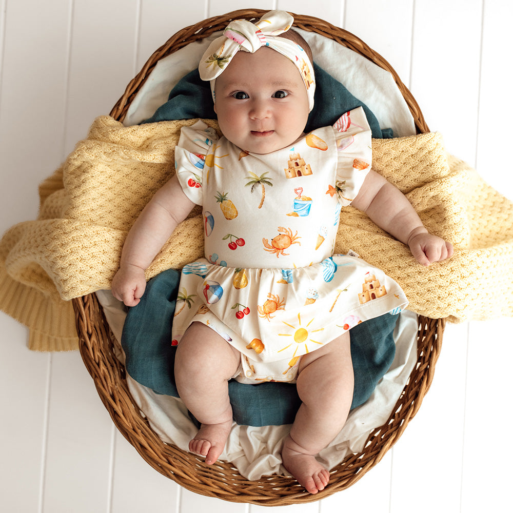 Snuggle Hunny Organic Cotton Short Sleeve Dress - Beach Fun