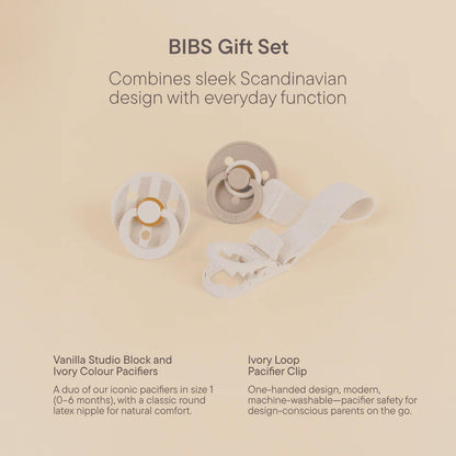 BIBS COLOUR DUMMY AND LOOP CLIP GIFT SET | IVORY