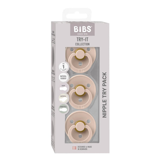 Bibs pacifier packaging with two pacifiers inside on a white background