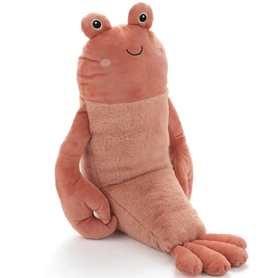 Plush toy crayfish on a white background