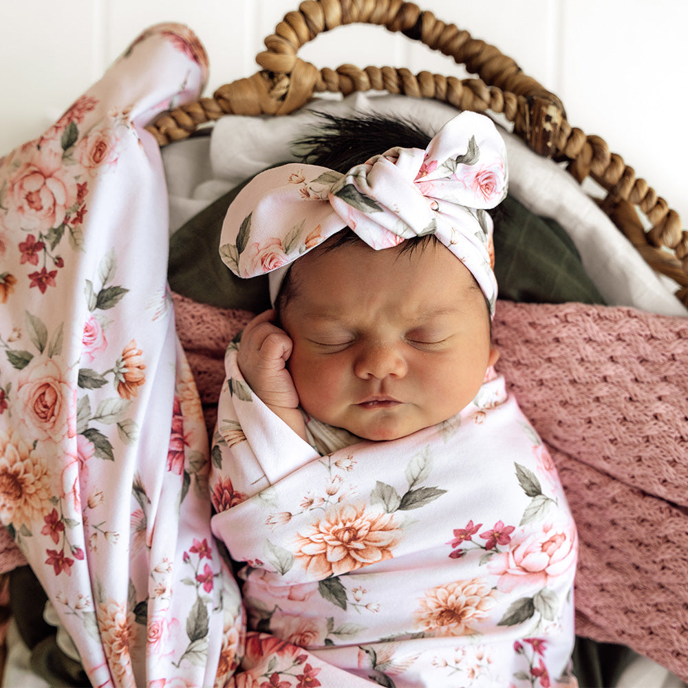 Snuggle Hunny Jersey Wrap and Headband Set | Birds and Blooms
