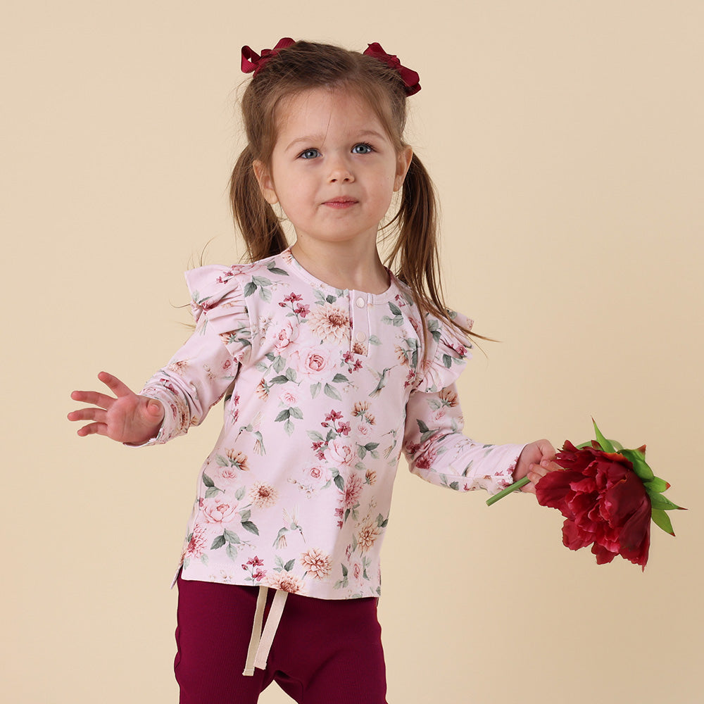 SNUGGLE HUNNY ORGANIC LONG SLEEVE FRILL TOP | BIRDS AND BLOOMS
