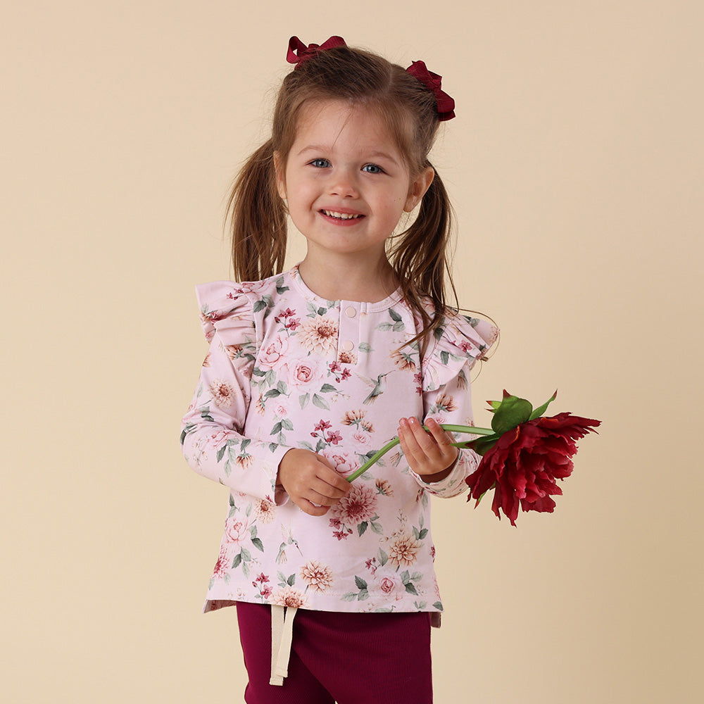 SNUGGLE HUNNY ORGANIC LONG SLEEVE FRILL TOP | BIRDS AND BLOOMS