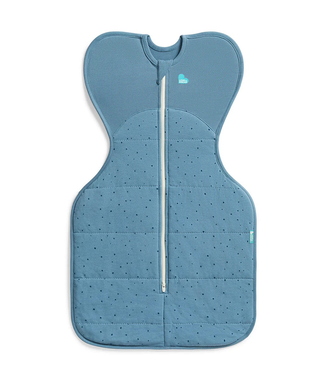 Blue baby wrap with a zipper on a white background